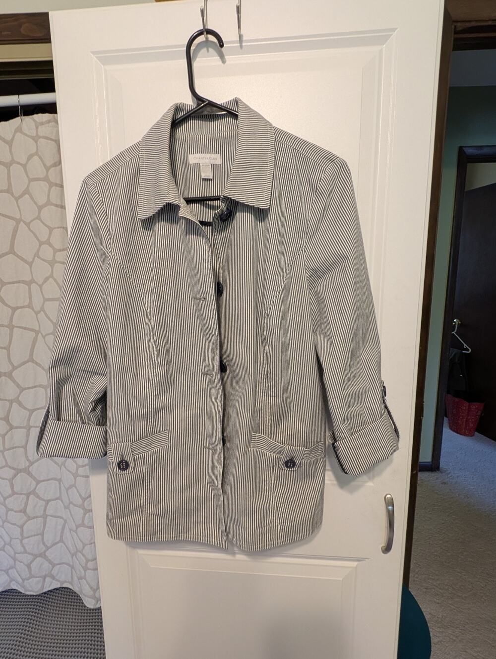 Charter Club Navy Lightweight Cotton Blend Jacket Womens Roll Tab Sleeve Medium
